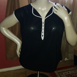 Black silky top with a white trim